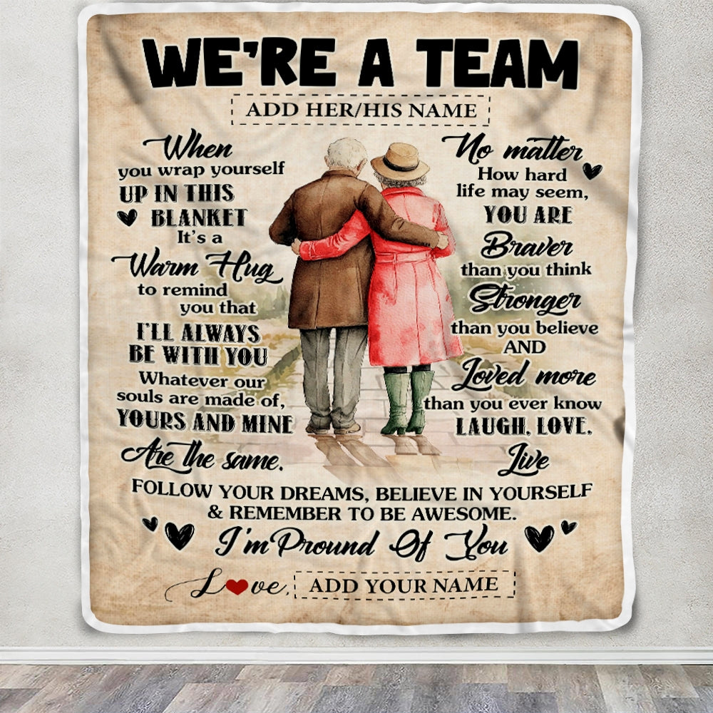 Personalized We're A Team Blanket For Couple Birthday Gifts Husband Wife Anniversary Gifts Romantic For Her Vintage Warm Hug Customized Fleece Throw Blanket | siriusteestore