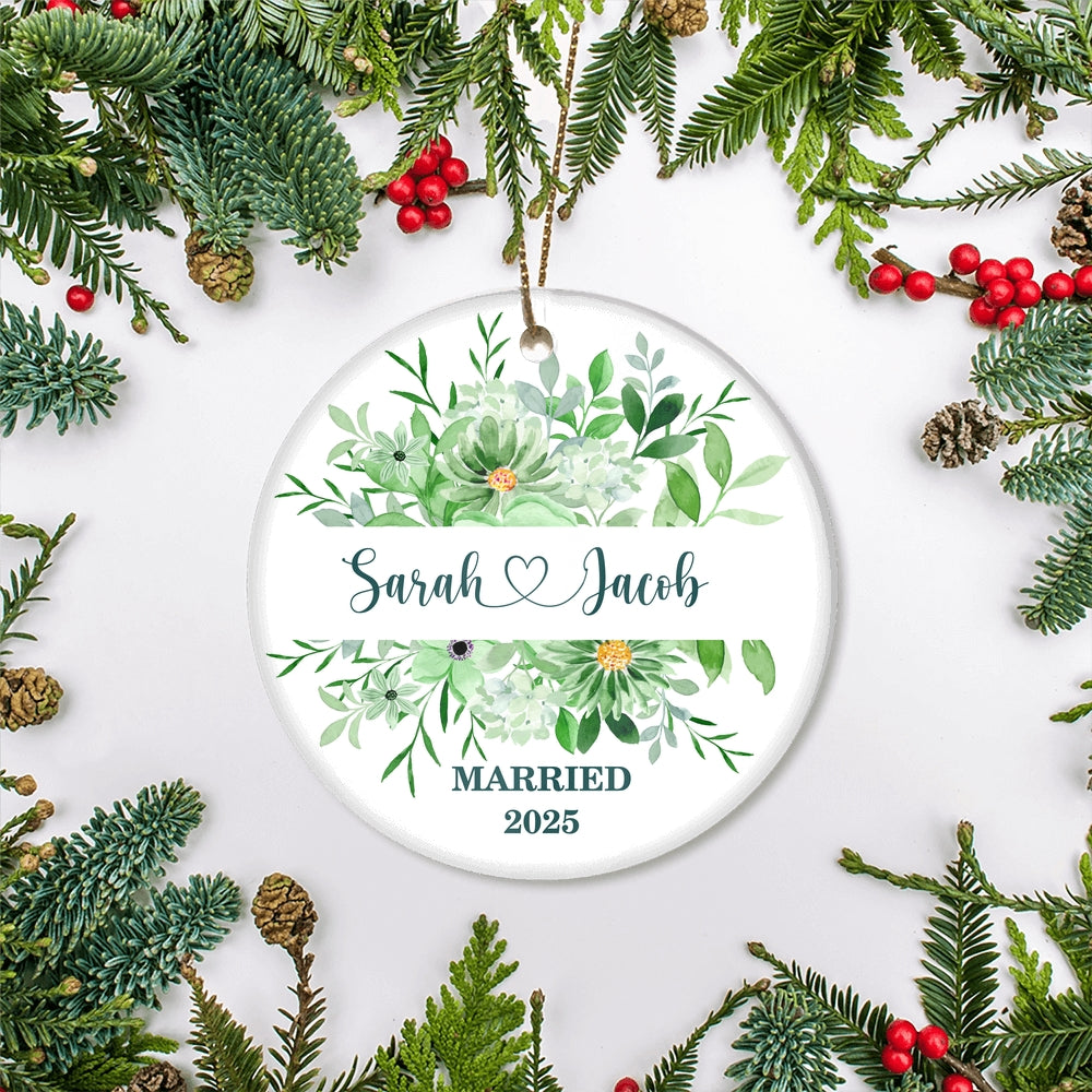 Personalized Wedding Ornament First Christmas Wedding Newlywed Couple First Married Custom Name Decoration (22) Customized Christmas Tree Ornament | siriusteestore