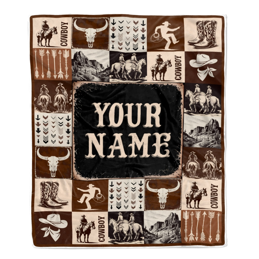 Personalized Western Cowboy Baby Blanket Custom Name For Boys Girls Infant Newborn Son Daughter Nursery Bedding Birthday Christmas Gift Fleece Throw Blanket | siriusteestore