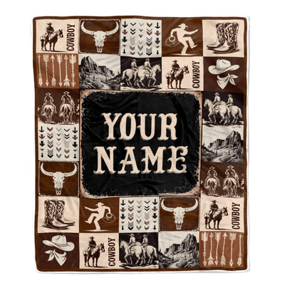 Personalized Western Cowboy Baby Blanket Custom Name For Boys Girls Infant Newborn Son Daughter Nursery Bedding Birthday Christmas Gift Fleece Throw Blanket | siriusteestore
