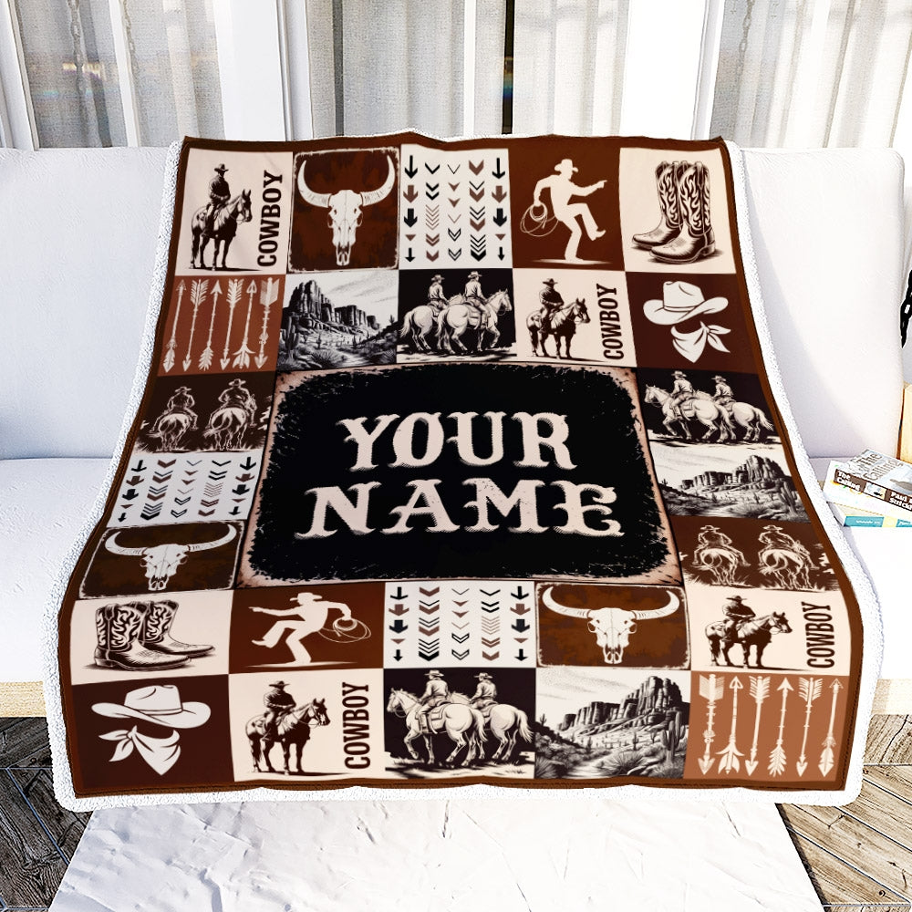 Personalized Western Cowboy Baby Blanket Custom Name For Boys Girls Infant Newborn Son Daughter Nursery Bedding Birthday Christmas Gift Fleece Throw Blanket | siriusteestore