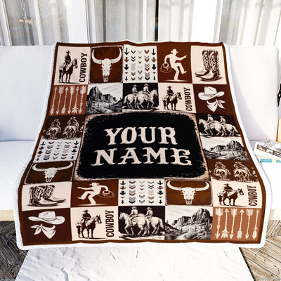 Personalized Western Cowboy Baby Blanket Custom Name For Boys Girls Infant Newborn Son Daughter Nursery Bedding Birthday Christmas Gift Fleece Throw Blanket | siriusteestore