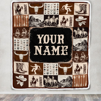 Personalized Western Cowboy Baby Blanket Custom Name For Boys Girls Infant Newborn Son Daughter Nursery Bedding Birthday Christmas Gift Fleece Throw Blanket | siriusteestore
