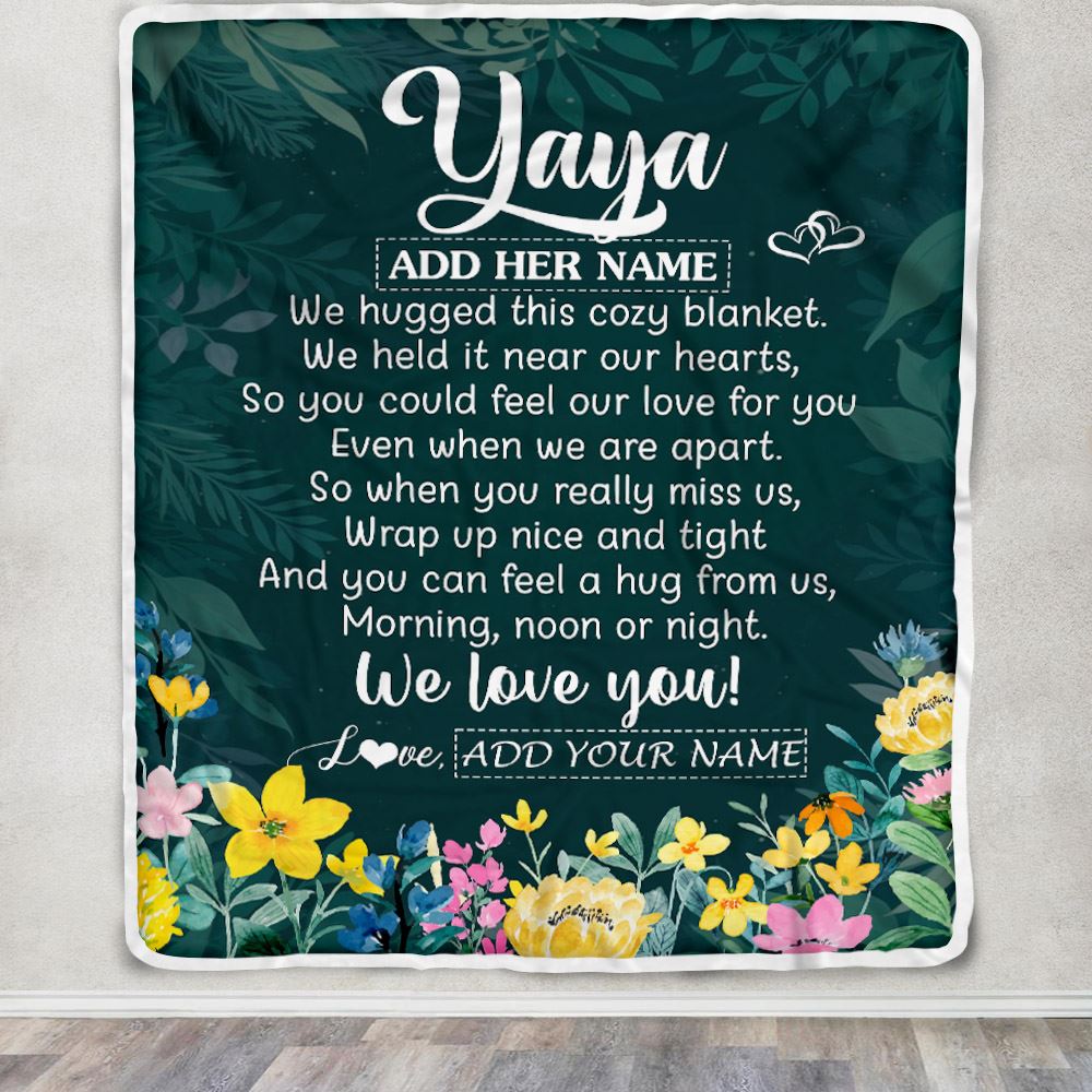 Personalized Yaya Blanket From Kids Floral Green We Love You Yaya Birthday Gifts Mothers Day Christmas Thanksgiving Customized Fleece Throw Blanket | siriusteestore