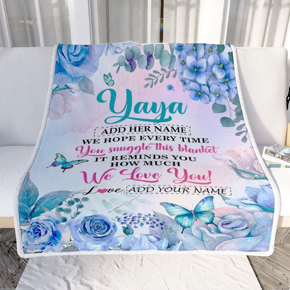 Personalized Yaya Blanket From Kids Floral Print We Love You Yaya Birthday Gifts Mothers Day Christmas Thanksgiving Customized Fleece Throw Blanket | siriusteestore