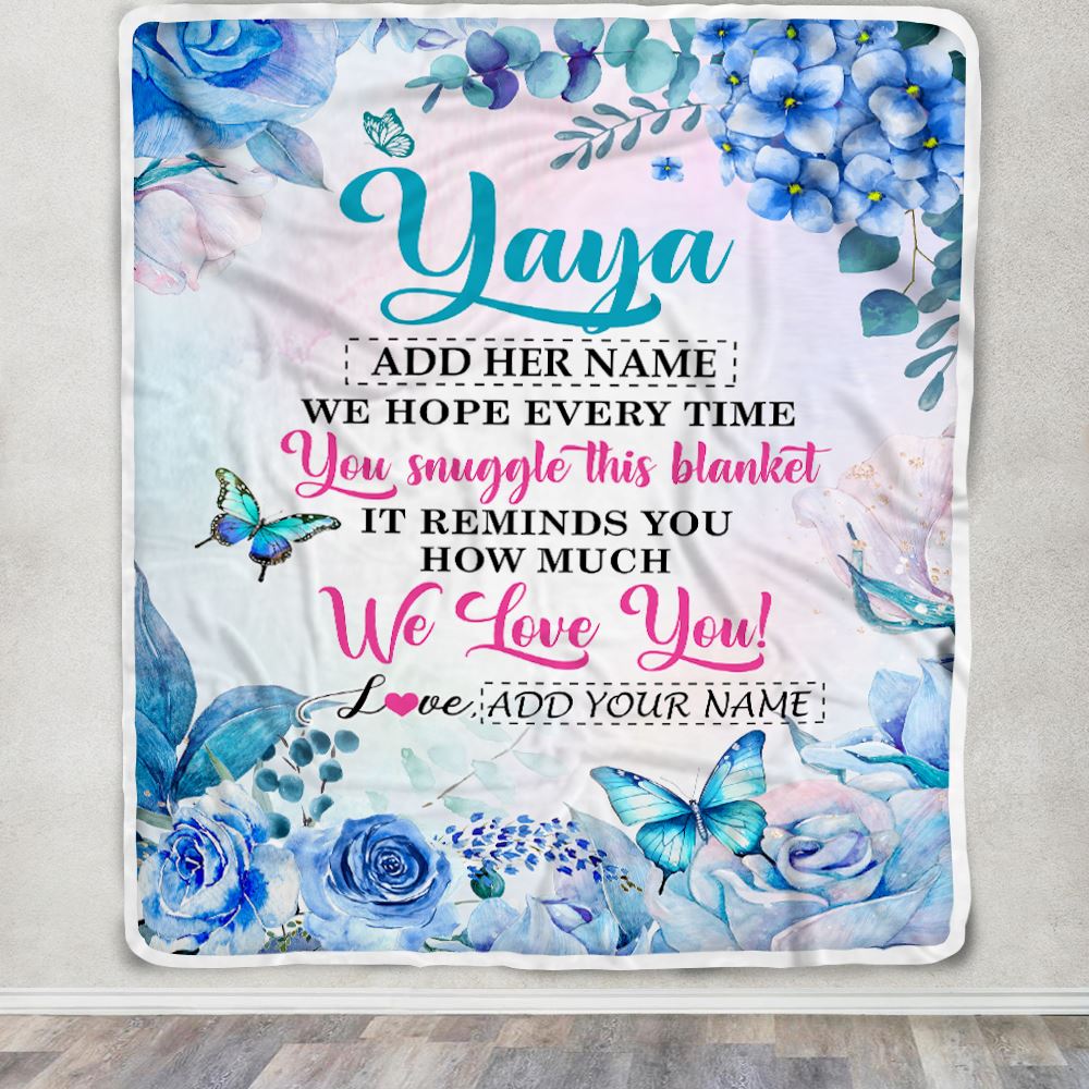 Personalized Yaya Blanket From Kids Floral Print We Love You Yaya Birthday Gifts Mothers Day Christmas Thanksgiving Customized Fleece Throw Blanket | siriusteestore