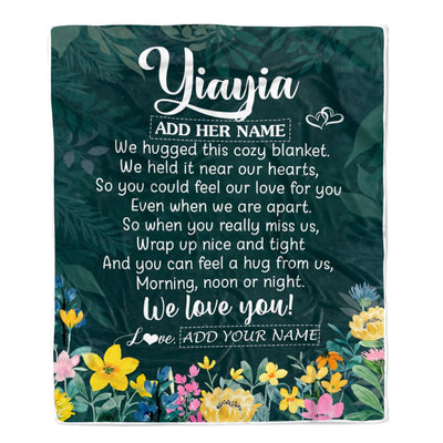 Personalized Yiayia Blanket From Grandkids Granddaughter Floral Green We Love You Yiayia Birthday Gifts Mothers Day Christmas Customized Fleece Blanket | siriusteestore
