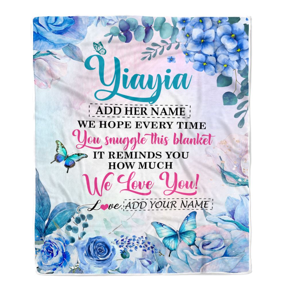 Personalized Yiayia Blanket From Grandkids Granddaughter Floral Print We Love You Yiayia Birthday Gifts Mothers Day Christmas Customized Fleece Blanket | siriusteestore