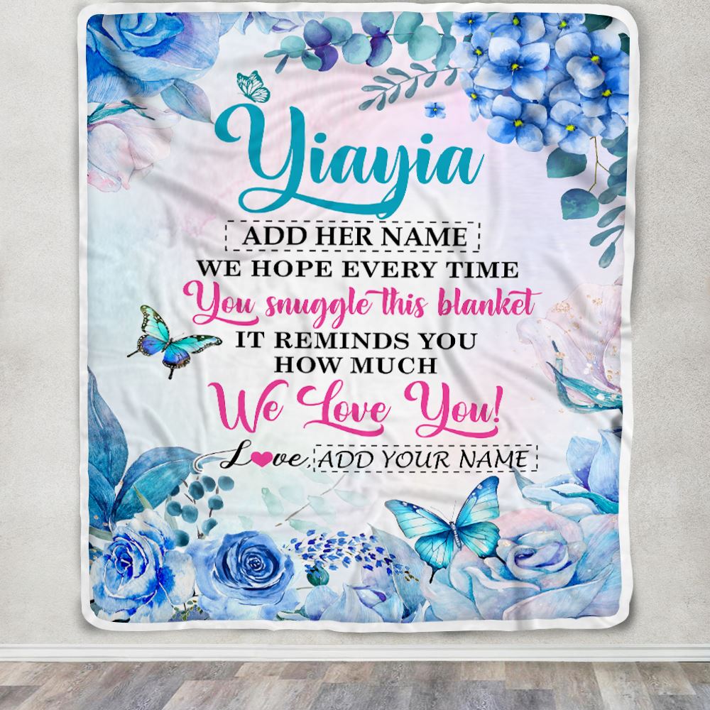 Personalized Yiayia Blanket From Grandkids Granddaughter Floral Print We Love You Yiayia Birthday Gifts Mothers Day Christmas Customized Fleece Blanket | siriusteestore
