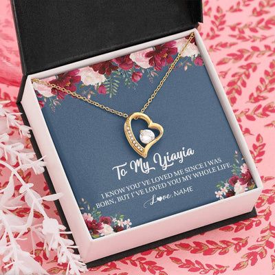Forever Love Necklace 18K Yellow Gold Finish | Personalized Yiayia Necklace From Grandkids Granddaughter Grandson I've Loved You My Whole Life Floral Yiayia Birthday Mothers Day Christmas Customized Message Card | siriusteestore