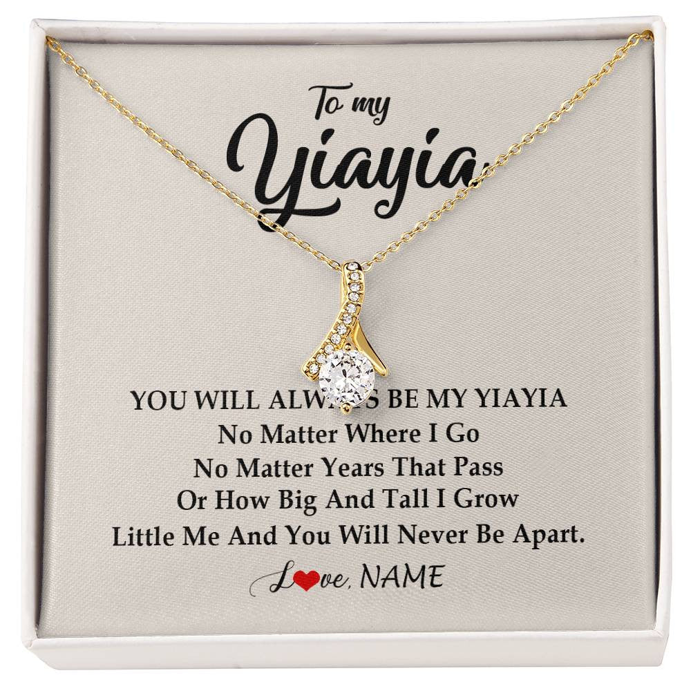 Alluring Beauty Necklace 18K Yellow Gold Finish | Personalized Yiayia Necklace From Grandkids Granddaughter Grandson You Will Always Be My Yiayia Birthday Mothers Day Christmas Customized Gift Box Message Card | siriusteestore