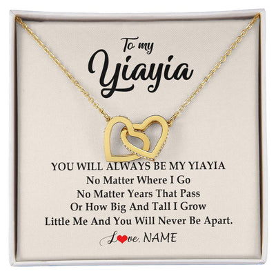 Interlocking Hearts Necklace 18K Yellow Gold Finish | Personalized Yiayia Necklace From Grandkids Granddaughter Grandson You Will Always Be My Yiayia Birthday Mothers Day Christmas Customized Gift Box Message Card | siriusteestore