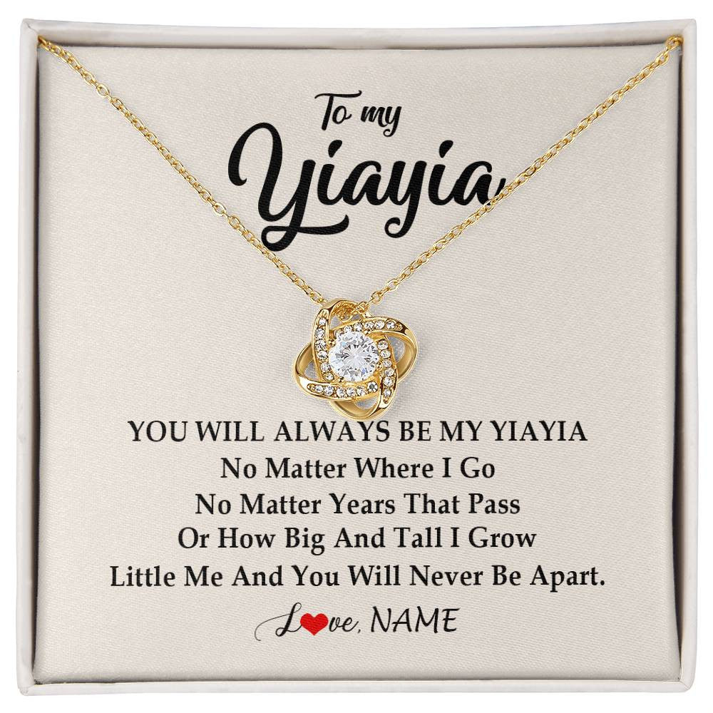 Love Knot Necklace 18K Yellow Gold Finish | Personalized Yiayia Necklace From Grandkids Granddaughter Grandson You Will Always Be My Yiayia Birthday Mothers Day Christmas Customized Gift Box Message Card | siriusteestore