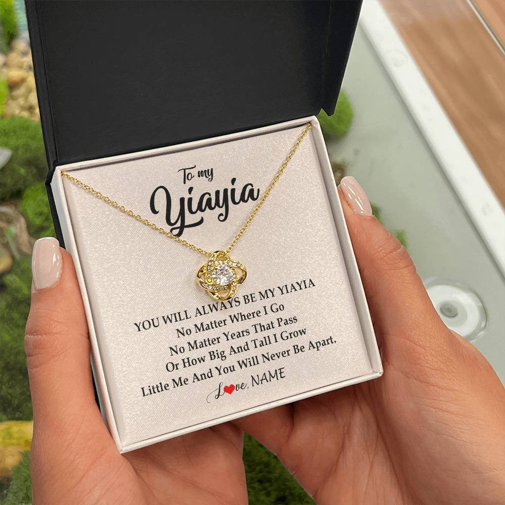 Love Knot Necklace 18K Yellow Gold Finish | Personalized Yiayia Necklace From Grandkids Granddaughter Grandson You Will Always Be My Yiayia Birthday Mothers Day Christmas Customized Gift Box Message Card | siriusteestore