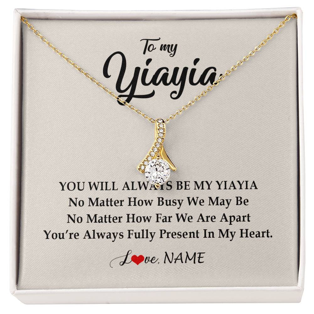 Alluring Beauty Necklace 18K Yellow Gold Finish | Personalized Yiayia Necklace From Grandkids Granddaughter Grandson You're Always In My Heart Yiayia Birthday Mothers Day Customized Gift Box Message Card | siriusteestore