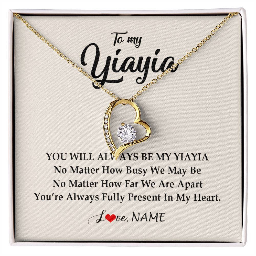 Forever Love Necklace 18K Yellow Gold Finish | Personalized Yiayia Necklace From Grandkids Granddaughter Grandson You're Always In My Heart Yiayia Birthday Mothers Day Customized Gift Box Message Card | siriusteestore