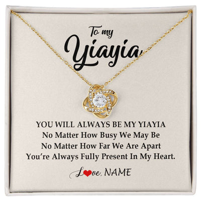Love Knot Necklace 18K Yellow Gold Finish | Personalized Yiayia Necklace From Grandkids Granddaughter Grandson You're Always In My Heart Yiayia Birthday Mothers Day Customized Gift Box Message Card | siriusteestore