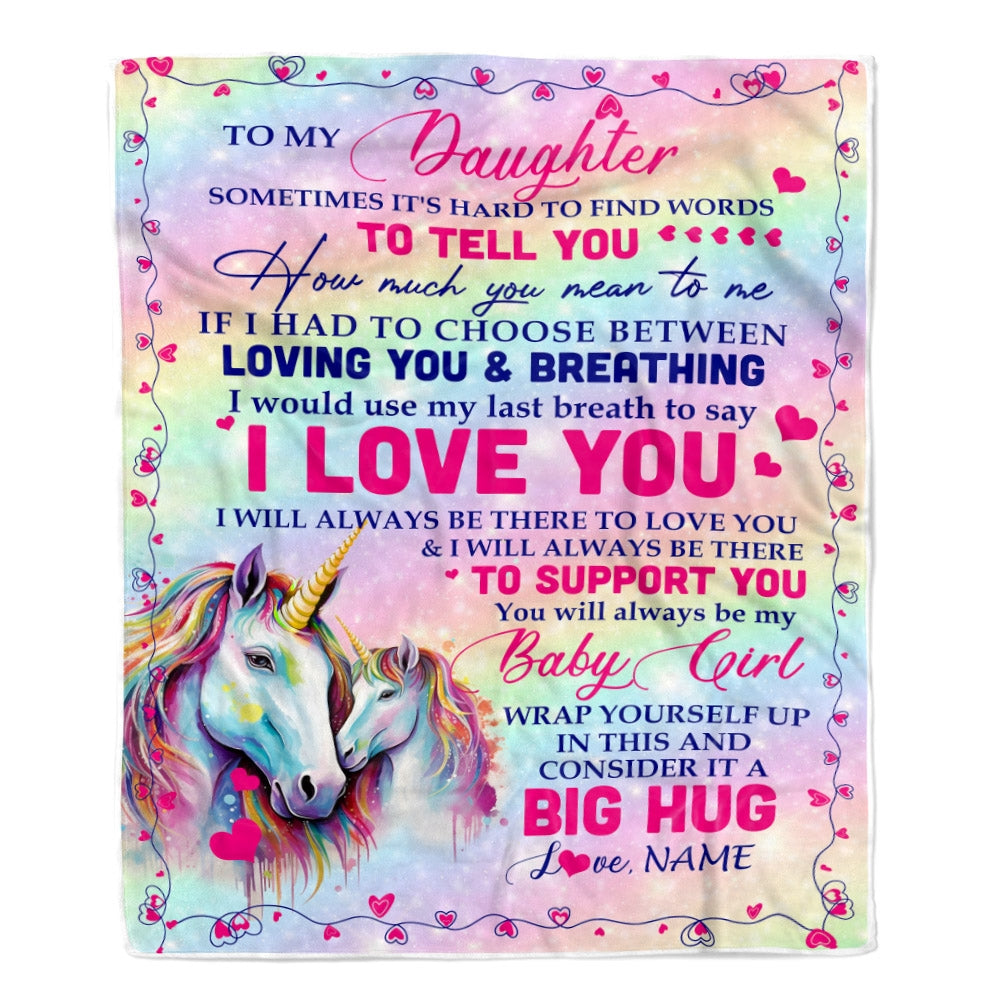 Personalized to My Daughter Blanket from Mom Dad Sometimes It's Hard to Find Words to Say I Love You Horse Daughter Birthday Christmas Fleece Blanket | siriusteestore