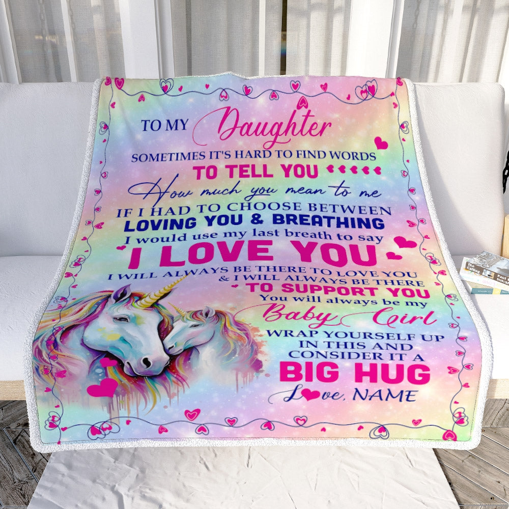 Personalized to My Daughter Blanket from Mom Dad Sometimes It's Hard to Find Words to Say I Love You Horse Daughter Birthday Christmas Fleece Blanket | siriusteestore