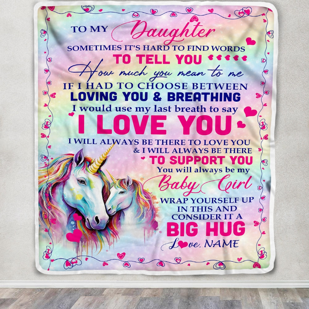 Personalized to My Daughter Blanket from Mom Dad Sometimes It's Hard to Find Words to Say I Love You Horse Daughter Birthday Christmas Fleece Blanket | siriusteestore