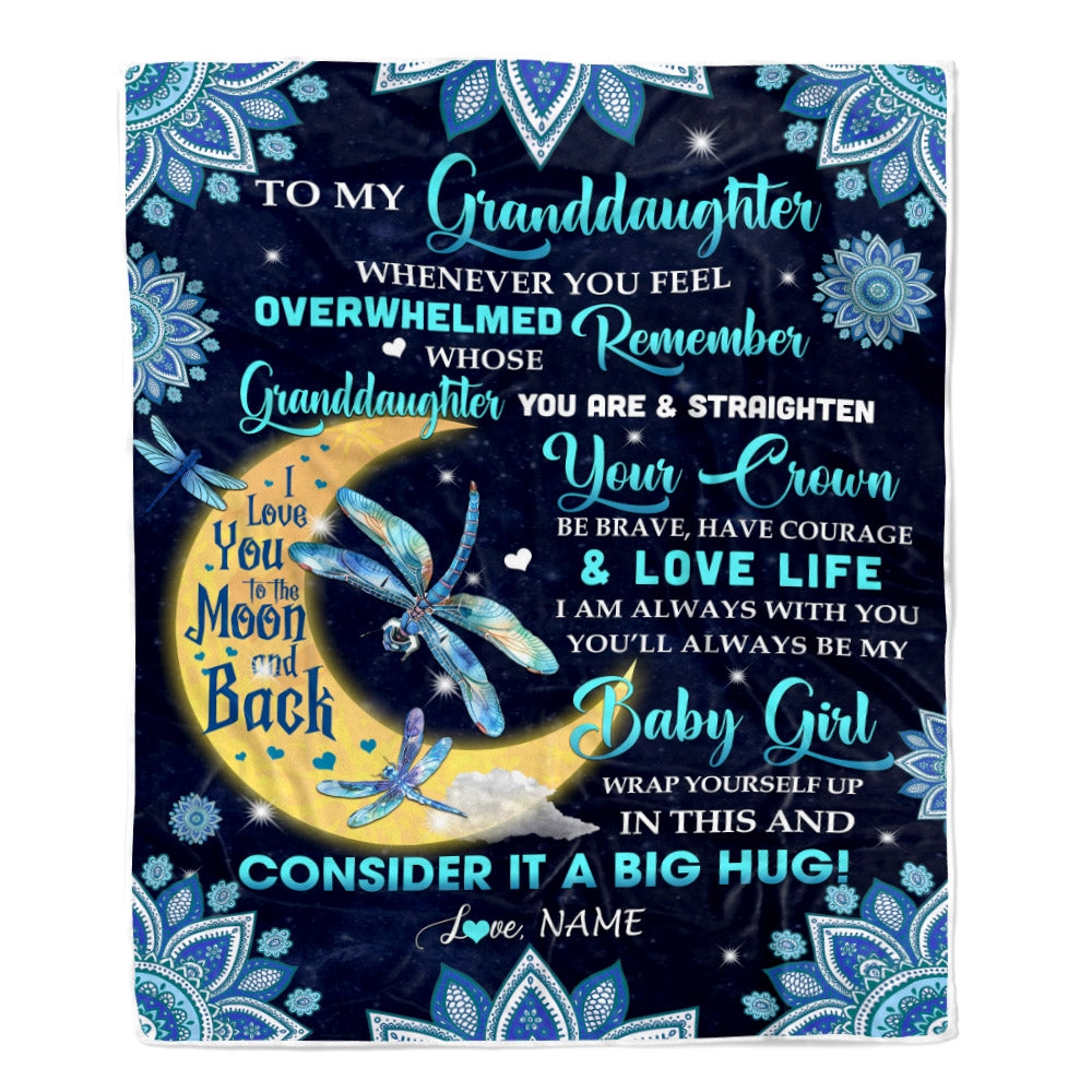 Personalized to My Granddaughter Blanket from Grandma Nana Dragonfly Whenever You Feel Overwhelmed Remember Whose You are Birthday Christmas Fleece Blanket | siriusteestore