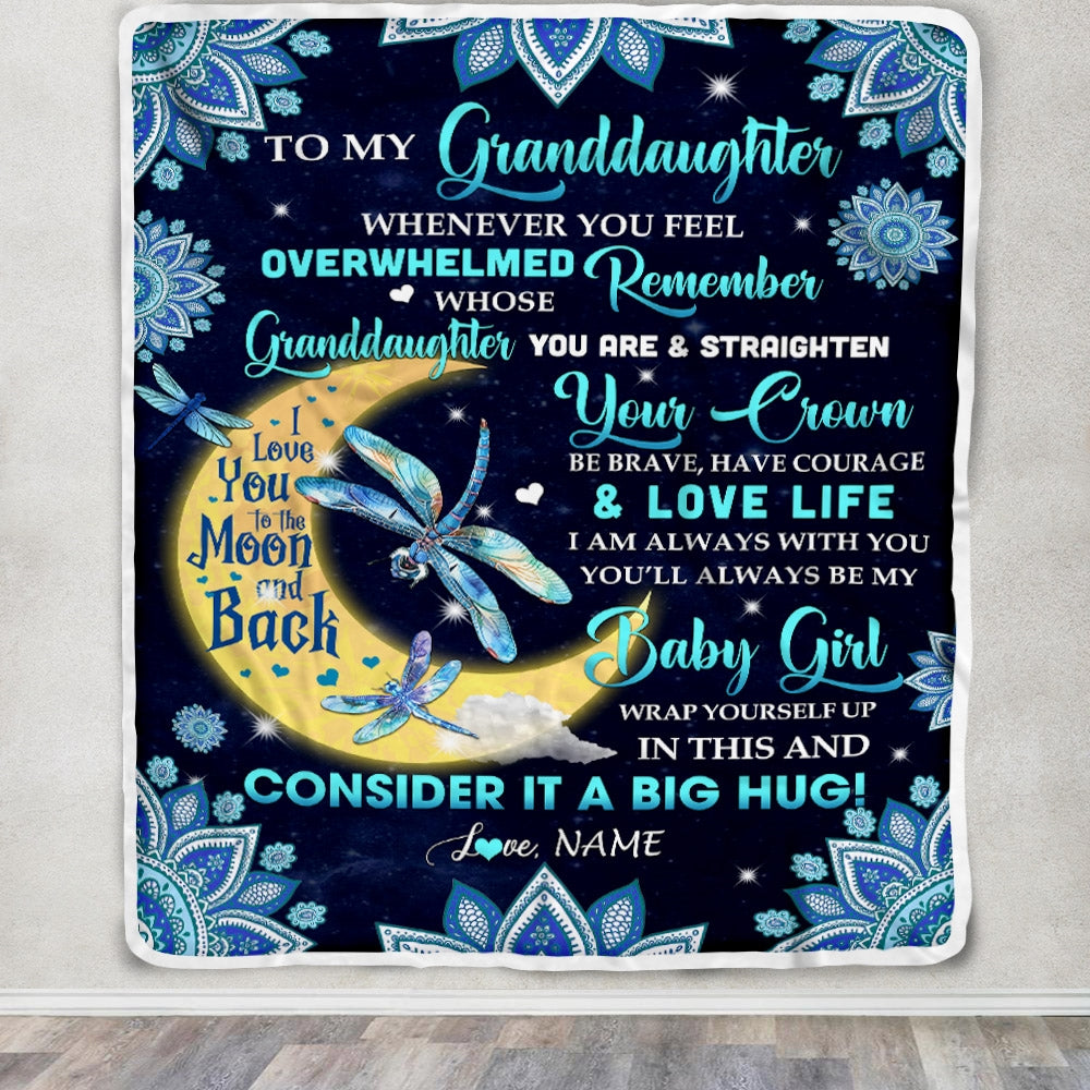 Personalized to My Granddaughter Blanket from Grandma Nana Dragonfly Whenever You Feel Overwhelmed Remember Whose You are Birthday Christmas Fleece Blanket | siriusteestore