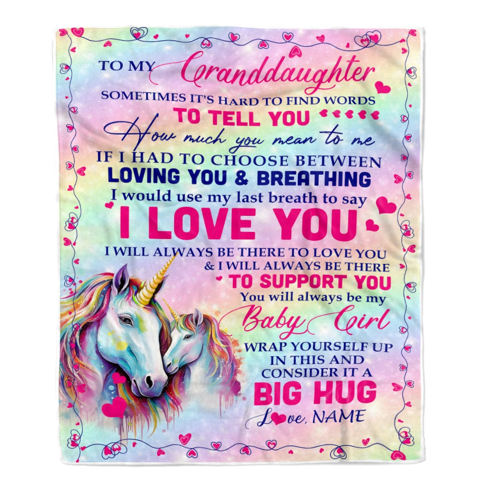 Personalized to My Granddaughter Blanket from Grandma Sometimes It's Hard to Find Words to Say I Love You Horse Birthday Christmas Customized Fleece Blanket | siriusteestore
