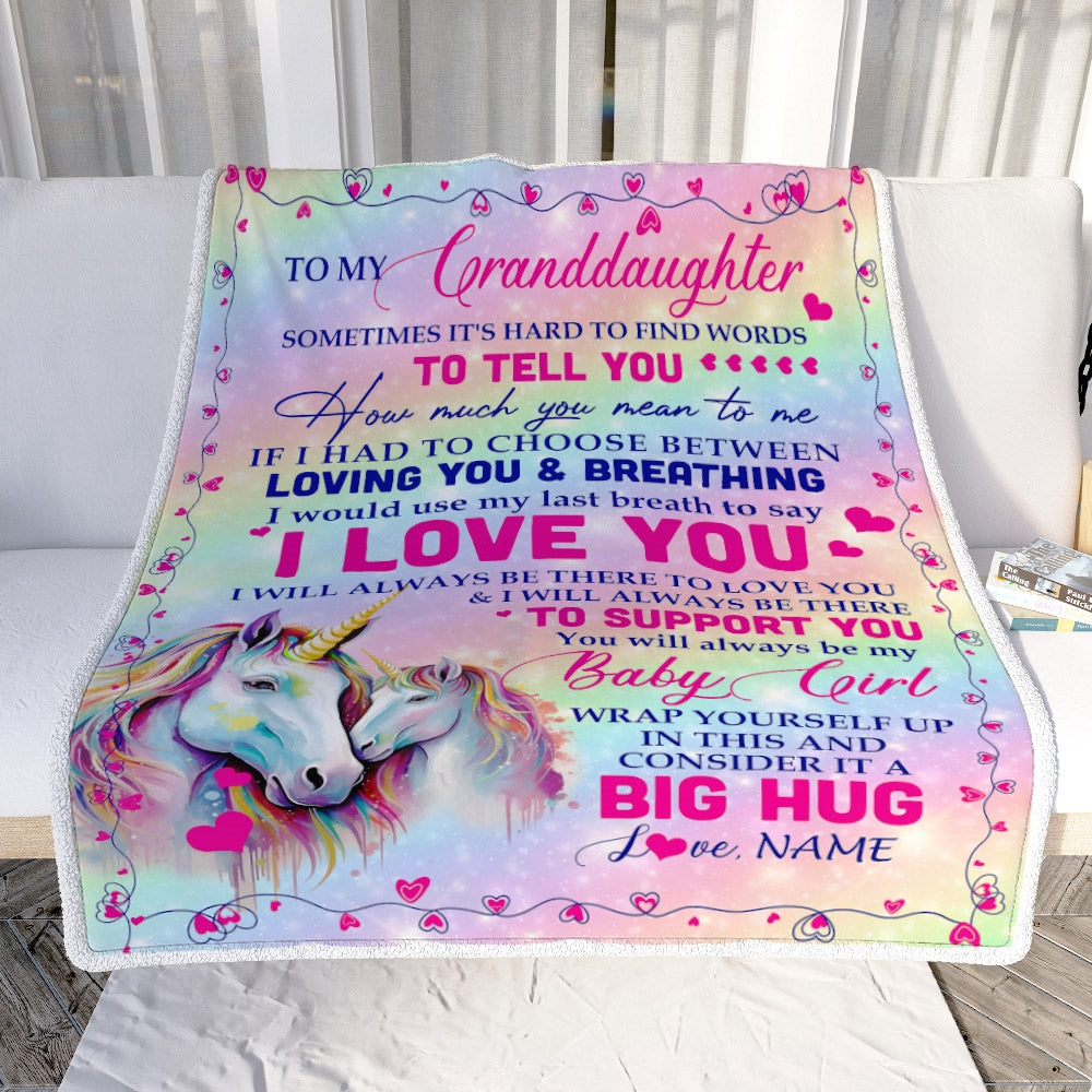 Personalized to My Granddaughter Blanket from Grandma Sometimes It's Hard to Find Words to Say I Love You Horse Birthday Christmas Customized Fleece Blanket | siriusteestore