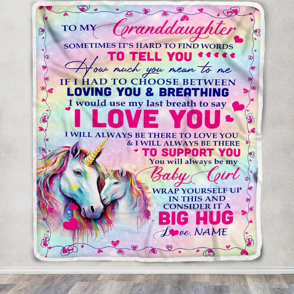 Personalized to My Granddaughter Blanket from Grandma Sometimes It's Hard to Find Words to Say I Love You Horse Birthday Christmas Customized Fleece Blanket | siriusteestore