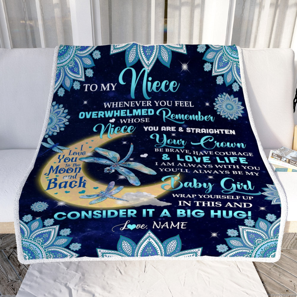 Personalized to My Niece Blanket from Aunt Auntie Dragonfly Whenever You Feel Overwhelmed Remember Whose Niece You are Birthday Christmas Fleece Blanket | siriusteestore