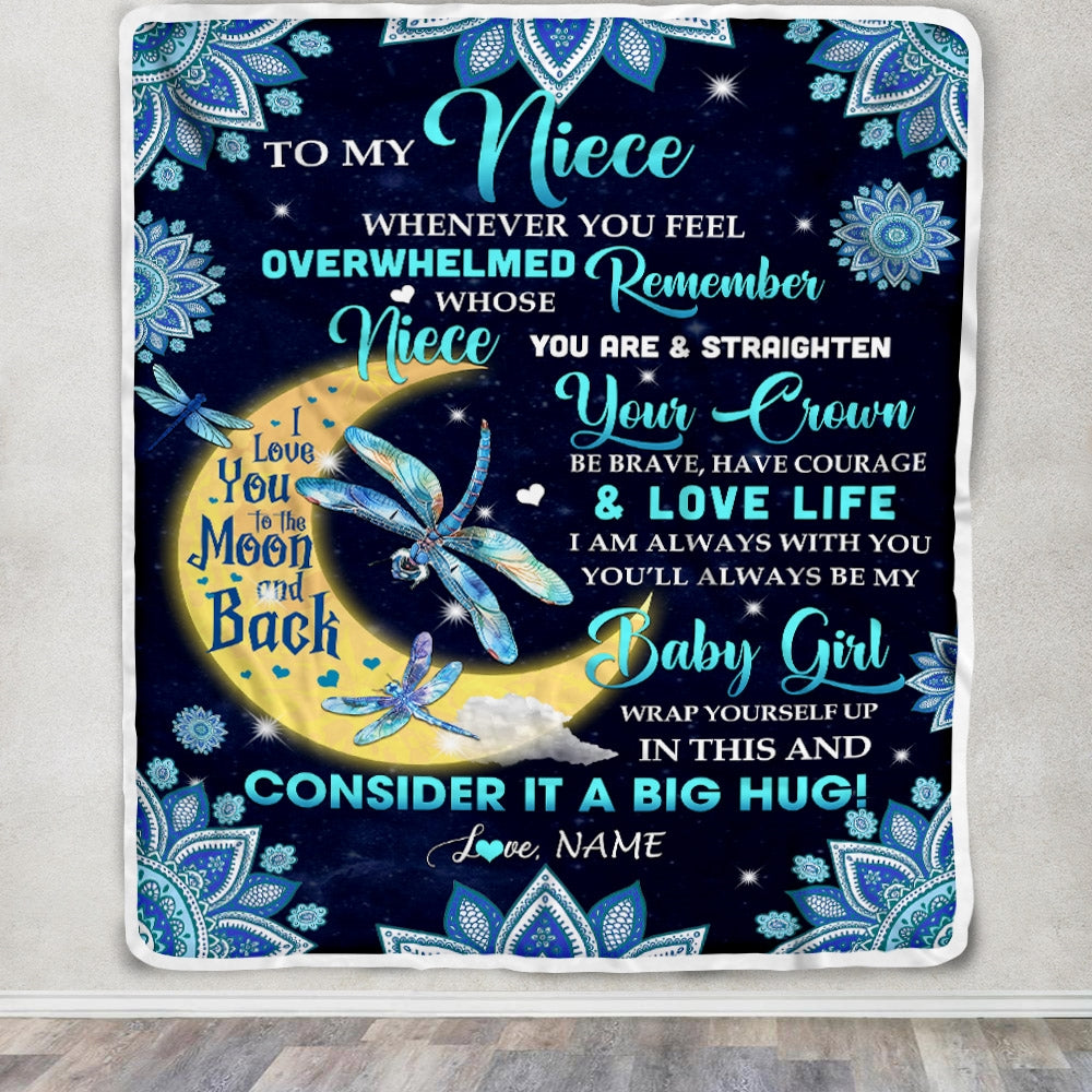 Personalized to My Niece Blanket from Aunt Auntie Dragonfly Whenever You Feel Overwhelmed Remember Whose Niece You are Birthday Christmas Fleece Blanket | siriusteestore