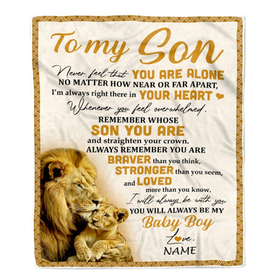 Personalized to My Son Blanket From Dad Lion Never Feel That You are Alone Great Son Birthday Graduation Christmas Gift Bed Quilt Fleece Throw Blanket | siriusteestore