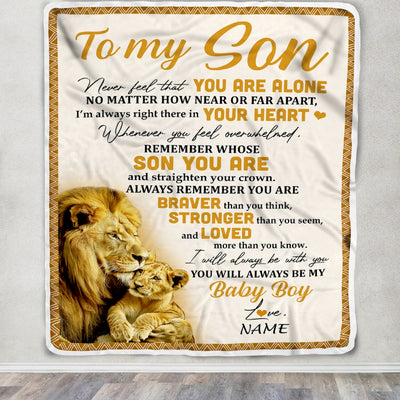 Personalized to My Son Blanket From Dad Lion Never Feel That You are Alone Great Son Birthday Graduation Christmas Gift Bed Quilt Fleece Throw Blanket | siriusteestore
