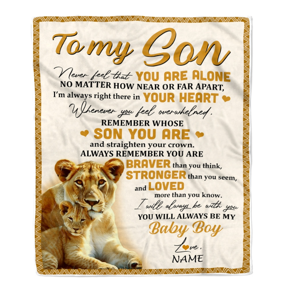 Personalized to My Son Blanket from Mom Lion Never Feel That You are Alone Great Son Birthday Graduation Christmas Gift Bed Quilt Fleece Throw Blanket | siriusteestore