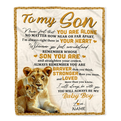 Personalized to My Son Blanket from Mom Lion Never Feel That You are Alone Great Son Birthday Graduation Christmas Gift Bed Quilt Fleece Throw Blanket | siriusteestore