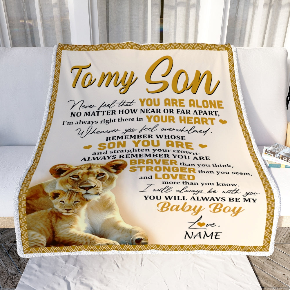 Personalized to My Son Blanket from Mom Lion Never Feel That You are Alone Great Son Birthday Graduation Christmas Gift Bed Quilt Fleece Throw Blanket | siriusteestore