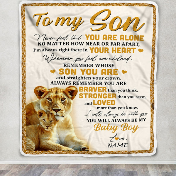 Personalized to My Son Blanket from Mom Lion Never Feel That You are Alone Great Son Birthday Graduation Christmas Gift Bed Quilt Fleece Throw Blanket
