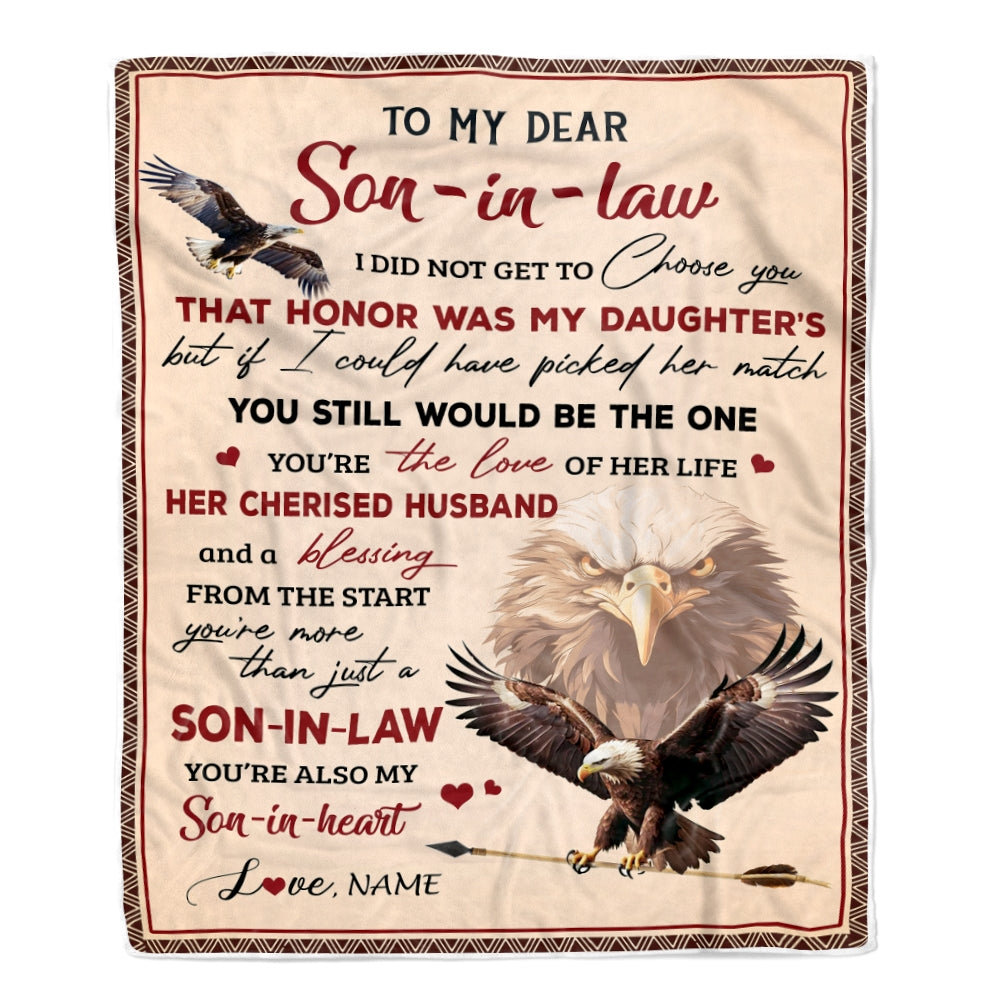 Personalized to My Son in Law Blanket from Mother in Law I Did Not Get to Choose You That Honor Eagle Son In Low Birthday Christmas Customized Fleece Blanket | siriusteestore