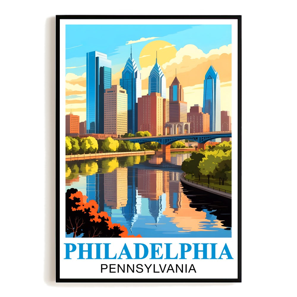 Philadelphia Pennsylvania Vintage Travel Poster Iconic Skyline Sunset Wall Art Landscape Print Painting For Home Decor And City Lovers Living Room Office Decor Unframed | siriusteestore