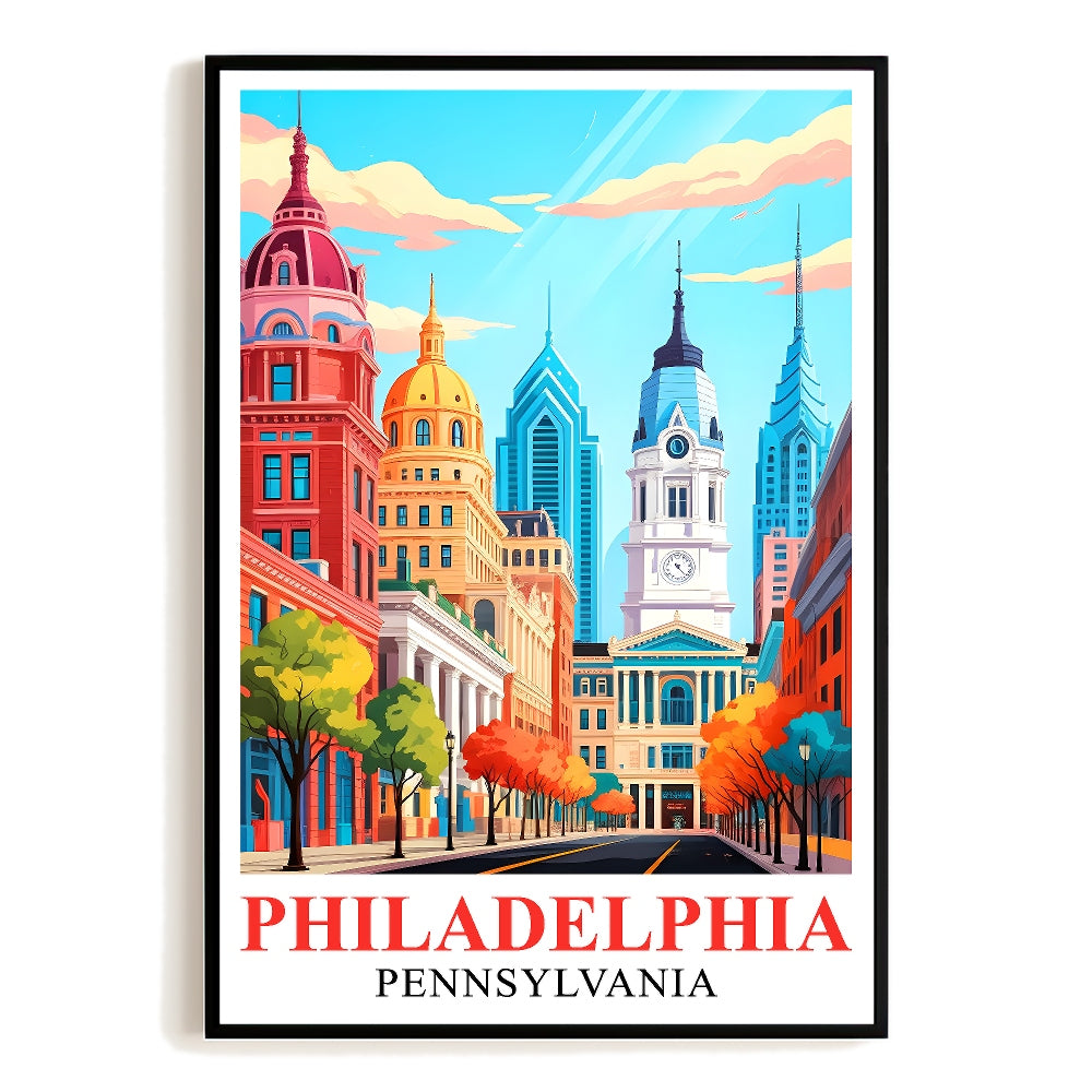 Philadelphia Print Travel Poster Modern Cityscape Vintage Skyline Souvenir Wall Art Landscape Painting Picture For Home Room Living Room Office Bedroom Decor Unframed | siriusteestore