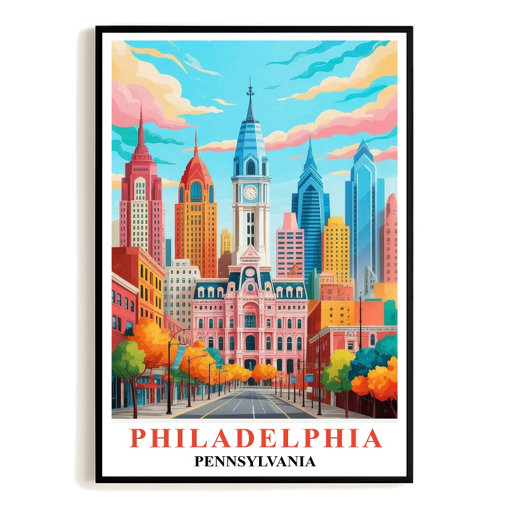 Philadelphia Travel Print Poster Retro Pennsylvania Souvenir Wall Art Landscape Painting Picture Suitable For Home Room Living Room Bedroom Aesthetic Decor Unframed | siriusteestore