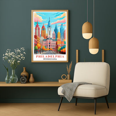 Philadelphia Travel Print Poster Retro Pennsylvania Souvenir Wall Art Landscape Painting Picture Suitable For Home Room Living Room Bedroom Aesthetic Decor Unframed | siriusteestore