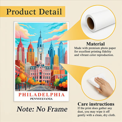 Philadelphia Travel Print Poster Retro Pennsylvania Souvenir Wall Art Landscape Painting Picture Suitable For Home Room Living Room Bedroom Aesthetic Decor Unframed | siriusteestore