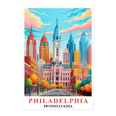 Philadelphia Travel Print Poster Retro Pennsylvania Souvenir Wall Art Landscape Painting Picture Suitable For Home Room Living Room Bedroom Aesthetic Decor Unframed | siriusteestore