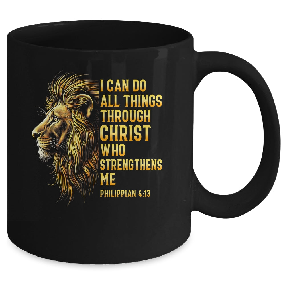 Philippians 4:13 Religious Lion Strengthens Christian Men Mug | siriusteestore
