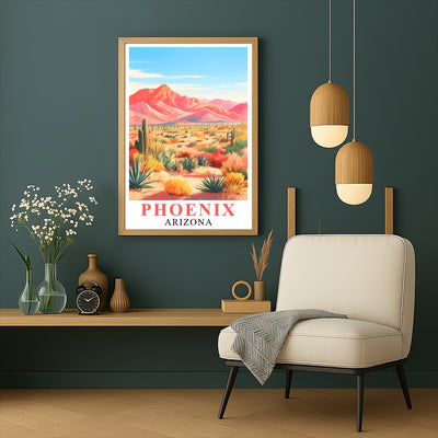 Phoenix Print Travel Poster Nature Arizona Cactus Mountain Scenery Souvenir Wall Art Landscape Picture For Home Room Living Room Bedroom Aesthetic Decor Unframed | siriusteestore