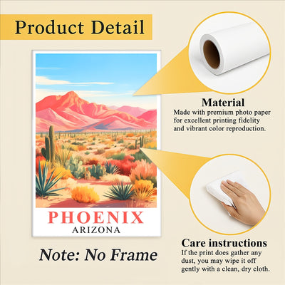 Phoenix Print Travel Poster Nature Arizona Cactus Mountain Scenery Souvenir Wall Art Landscape Picture For Home Room Living Room Bedroom Aesthetic Decor Unframed | siriusteestore