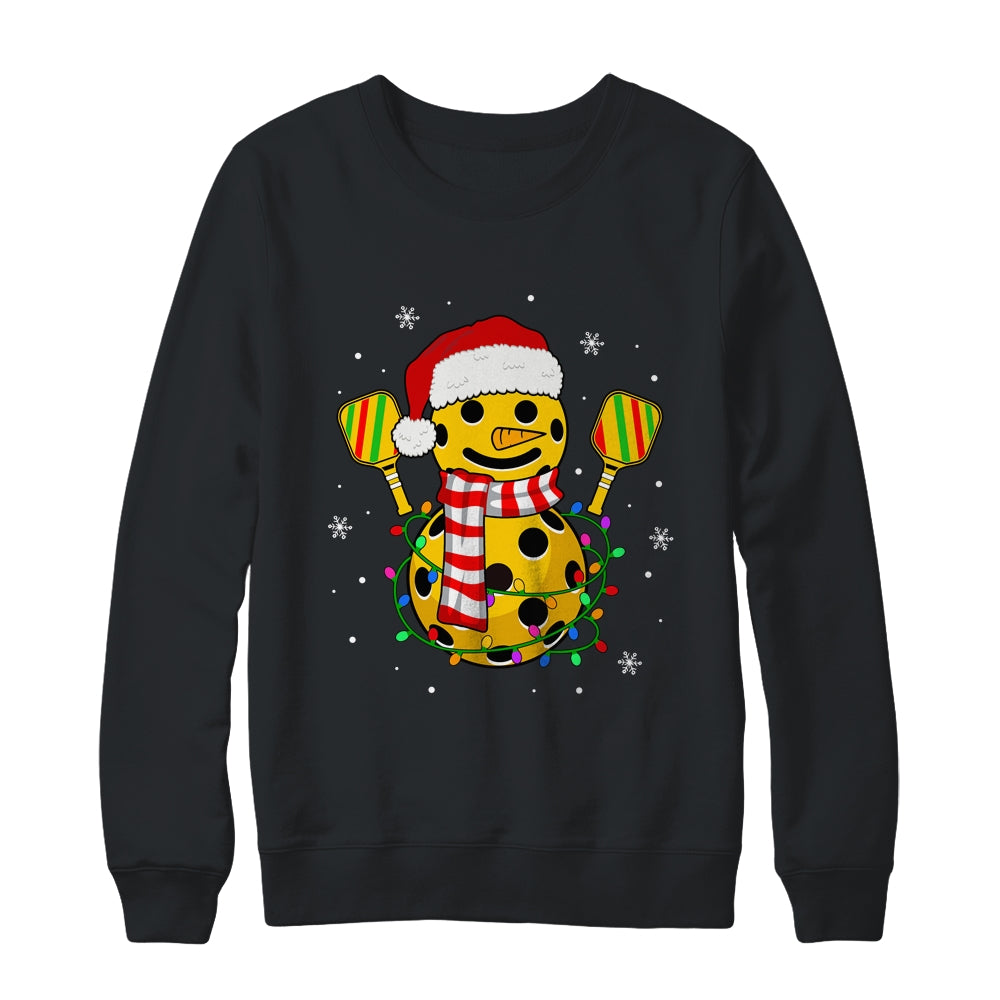 Pickleball Snowman Santa Hat Lights Christmas Pickleball Shirt & Sweatshirt | siriusteestore