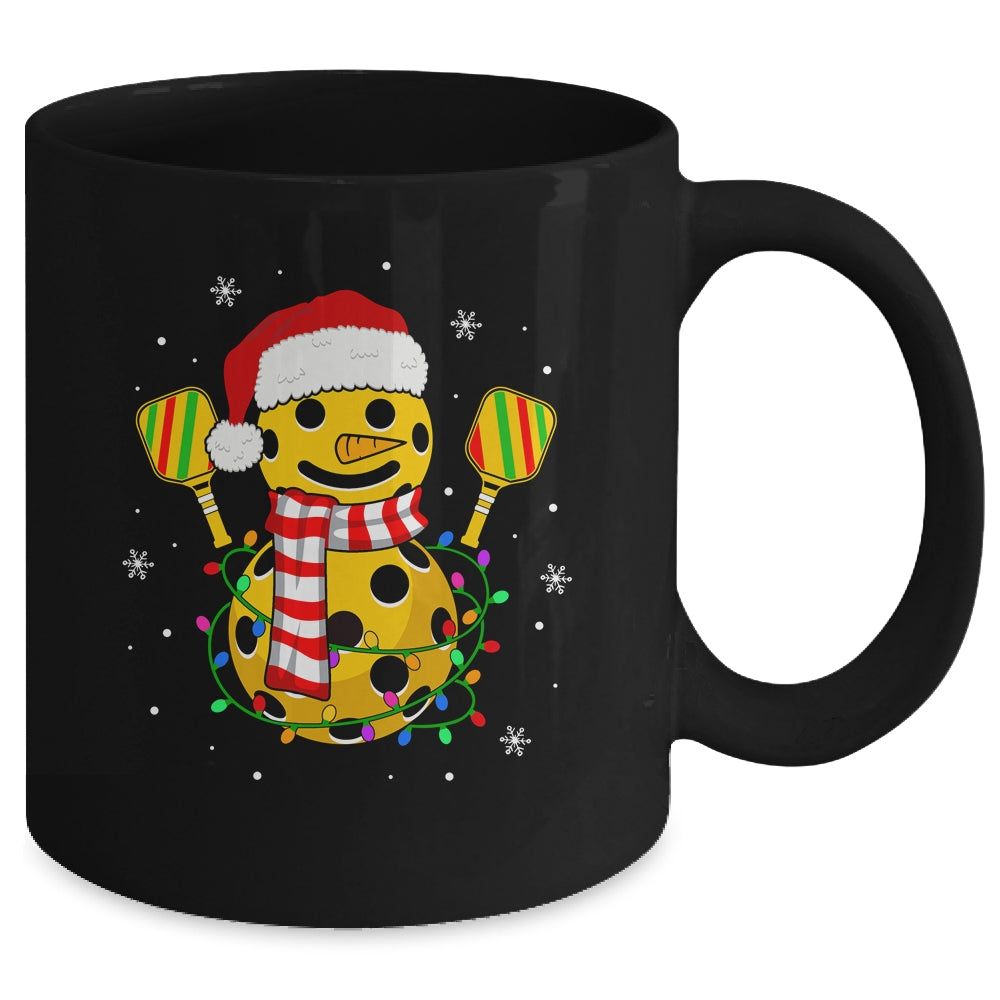 Pickleball Snowman Santa Hat Lights Christmas Pickleball Mug | siriusteestore