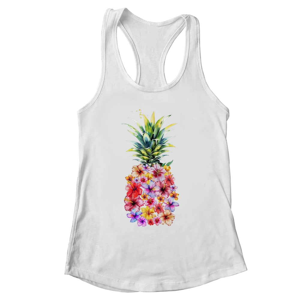Pineapple Flowers Women Aloha Hawaii Vintage Hawaiian Floral Shirt & Tank Top | siriusteestore